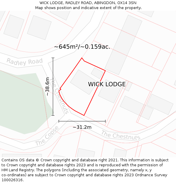 WICK LODGE, RADLEY ROAD, ABINGDON, OX14 3SN: Plot and title map