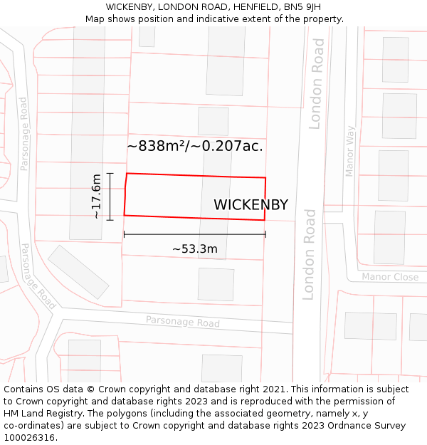 WICKENBY, LONDON ROAD, HENFIELD, BN5 9JH: Plot and title map