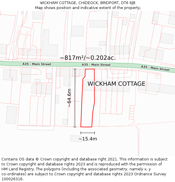 WICKHAM COTTAGE, CHIDEOCK, BRIDPORT, DT6 6JB: Plot and title map