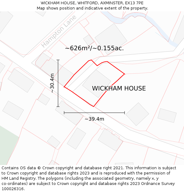 WICKHAM HOUSE, WHITFORD, AXMINSTER, EX13 7PE: Plot and title map