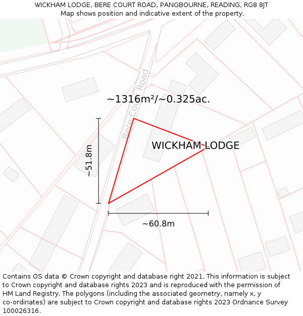 WICKHAM LODGE, BERE COURT ROAD, PANGBOURNE, READING, RG8 8JT: Plot and title map