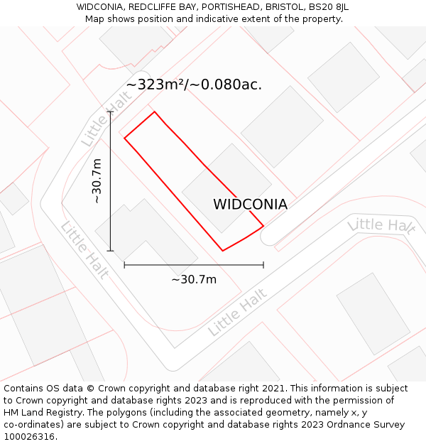 WIDCONIA, REDCLIFFE BAY, PORTISHEAD, BRISTOL, BS20 8JL: Plot and title map