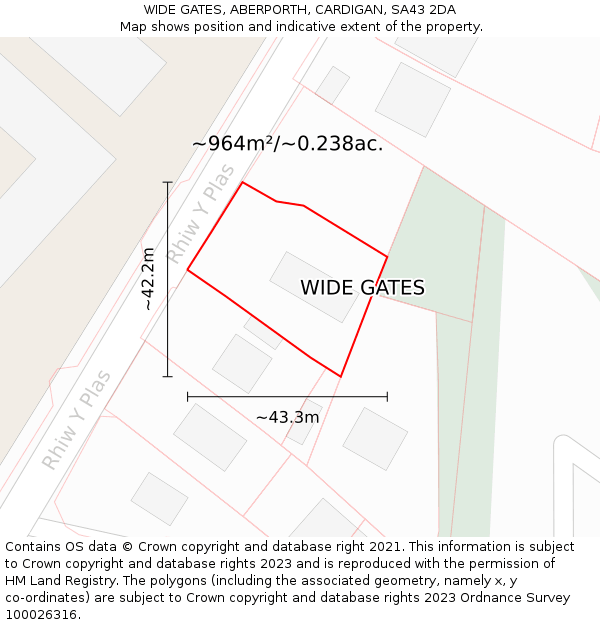 WIDE GATES, ABERPORTH, CARDIGAN, SA43 2DA: Plot and title map