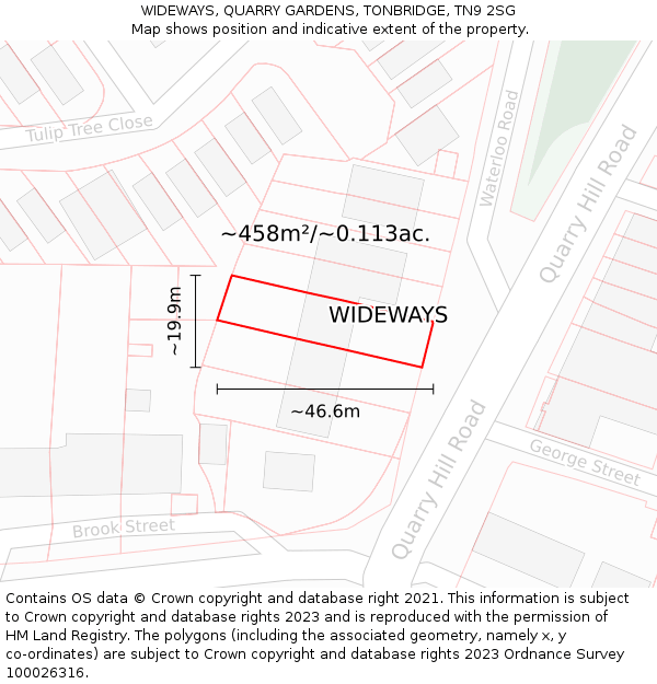 WIDEWAYS, QUARRY GARDENS, TONBRIDGE, TN9 2SG: Plot and title map