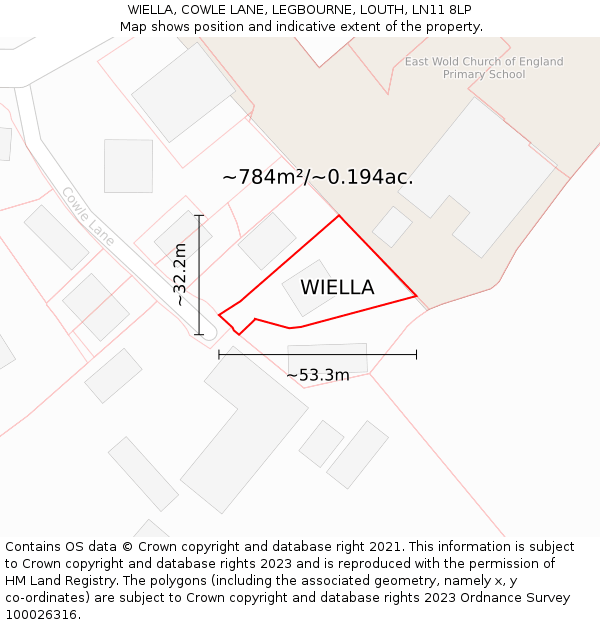 WIELLA, COWLE LANE, LEGBOURNE, LOUTH, LN11 8LP: Plot and title map