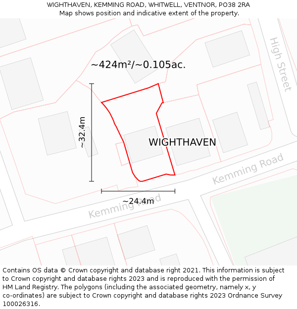 WIGHTHAVEN, KEMMING ROAD, WHITWELL, VENTNOR, PO38 2RA: Plot and title map