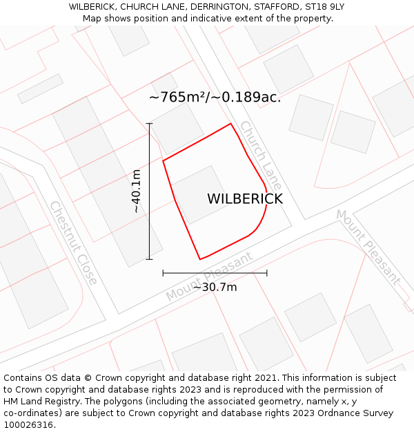 WILBERICK, CHURCH LANE, DERRINGTON, STAFFORD, ST18 9LY: Plot and title map