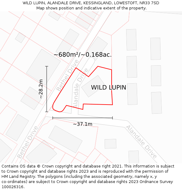 WILD LUPIN, ALANDALE DRIVE, KESSINGLAND, LOWESTOFT, NR33 7SD: Plot and title map