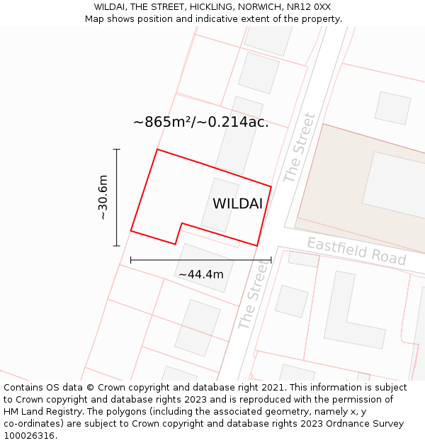 WILDAI, THE STREET, HICKLING, NORWICH, NR12 0XX: Plot and title map