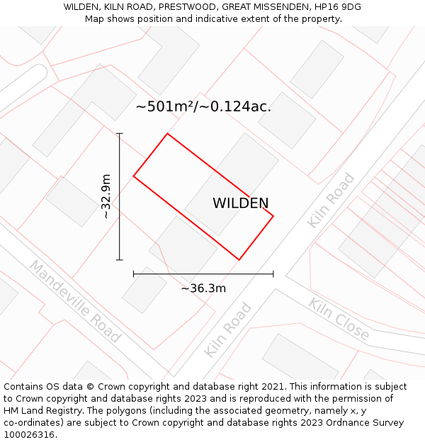 WILDEN, KILN ROAD, PRESTWOOD, GREAT MISSENDEN, HP16 9DG: Plot and title map