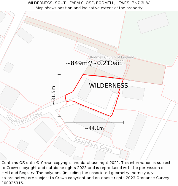 WILDERNESS, SOUTH FARM CLOSE, RODMELL, LEWES, BN7 3HW: Plot and title map