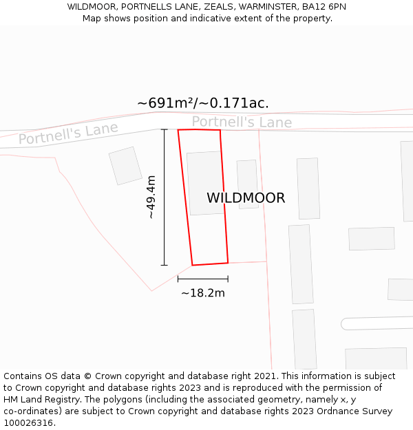 WILDMOOR, PORTNELLS LANE, ZEALS, WARMINSTER, BA12 6PN: Plot and title map