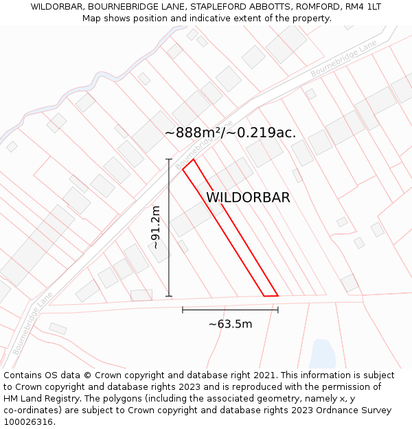 WILDORBAR, BOURNEBRIDGE LANE, STAPLEFORD ABBOTTS, ROMFORD, RM4 1LT: Plot and title map