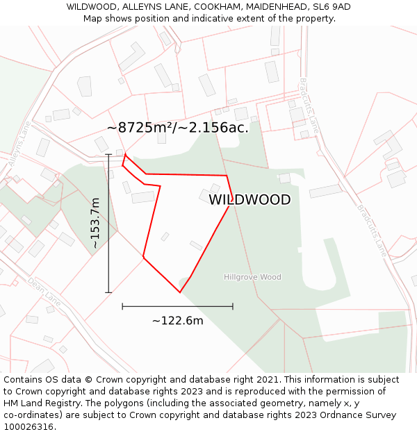 WILDWOOD, ALLEYNS LANE, COOKHAM, MAIDENHEAD, SL6 9AD: Plot and title map