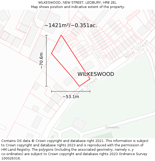 WILKESWOOD, NEW STREET, LEDBURY, HR8 2EL: Plot and title map