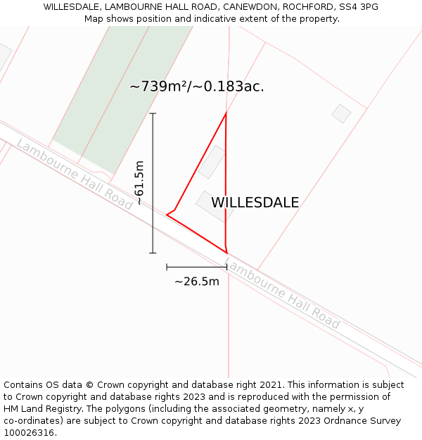 WILLESDALE, LAMBOURNE HALL ROAD, CANEWDON, ROCHFORD, SS4 3PG: Plot and title map