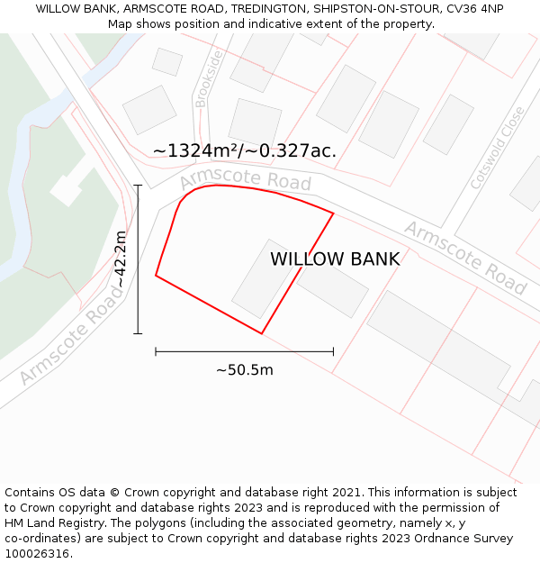 WILLOW BANK, ARMSCOTE ROAD, TREDINGTON, SHIPSTON-ON-STOUR, CV36 4NP: Plot and title map