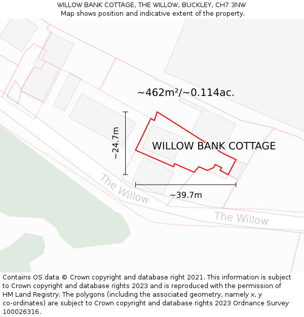 WILLOW BANK COTTAGE, THE WILLOW, BUCKLEY, CH7 3NW: Plot and title map