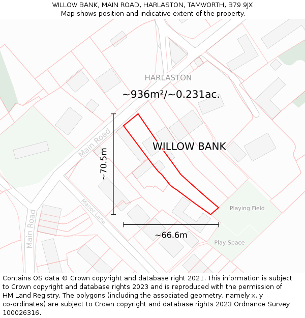 WILLOW BANK, MAIN ROAD, HARLASTON, TAMWORTH, B79 9JX: Plot and title map