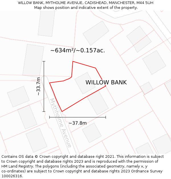 WILLOW BANK, MYTHOLME AVENUE, CADISHEAD, MANCHESTER, M44 5UH: Plot and title map