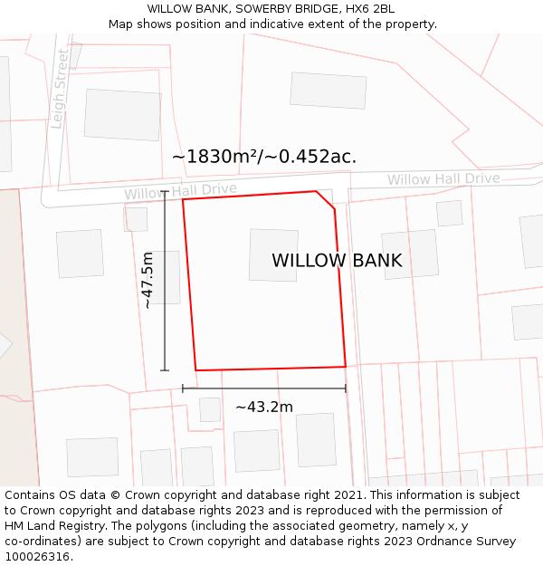 WILLOW BANK, SOWERBY BRIDGE, HX6 2BL: Plot and title map