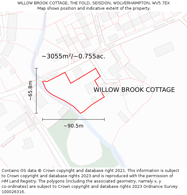 WILLOW BROOK COTTAGE, THE FOLD, SEISDON, WOLVERHAMPTON, WV5 7EX: Plot and title map