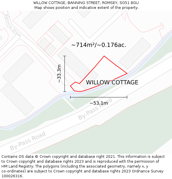 WILLOW COTTAGE, BANNING STREET, ROMSEY, SO51 8GU: Plot and title map