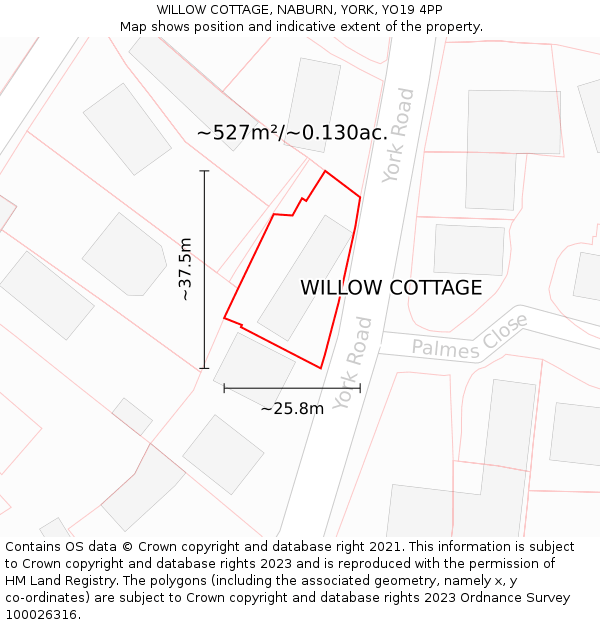 WILLOW COTTAGE, NABURN, YORK, YO19 4PP: Plot and title map