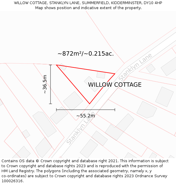 WILLOW COTTAGE, STANKLYN LANE, SUMMERFIELD, KIDDERMINSTER, DY10 4HP: Plot and title map