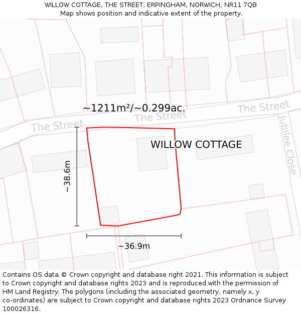 WILLOW COTTAGE, THE STREET, ERPINGHAM, NORWICH, NR11 7QB: Plot and title map