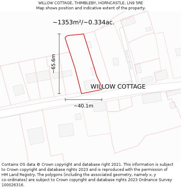 WILLOW COTTAGE, THIMBLEBY, HORNCASTLE, LN9 5RE: Plot and title map