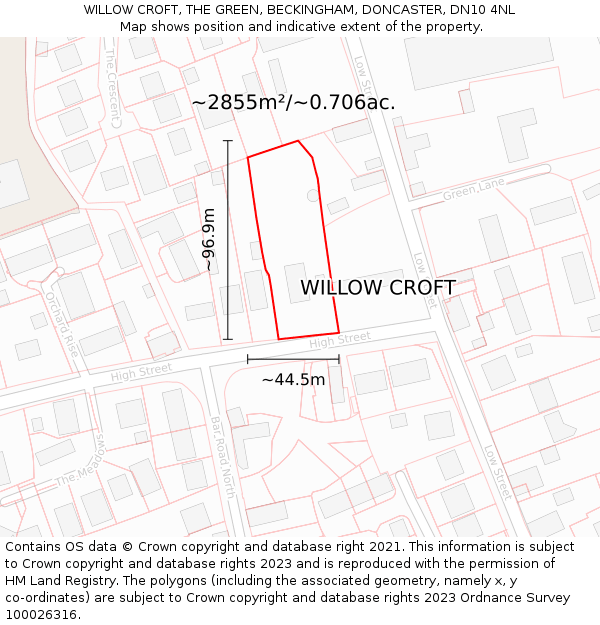 WILLOW CROFT, THE GREEN, BECKINGHAM, DONCASTER, DN10 4NL: Plot and title map