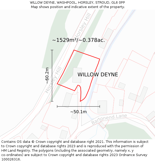 WILLOW DEYNE, WASHPOOL, HORSLEY, STROUD, GL6 0PP: Plot and title map