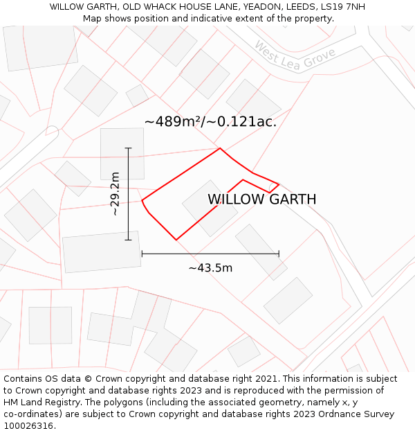 WILLOW GARTH, OLD WHACK HOUSE LANE, YEADON, LEEDS, LS19 7NH: Plot and title map