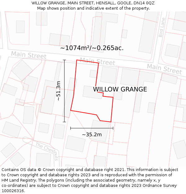 WILLOW GRANGE, MAIN STREET, HENSALL, GOOLE, DN14 0QZ: Plot and title map