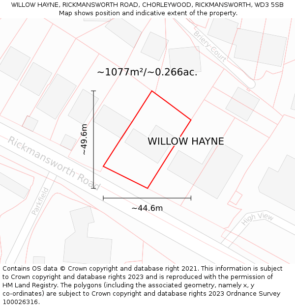 WILLOW HAYNE, RICKMANSWORTH ROAD, CHORLEYWOOD, RICKMANSWORTH, WD3 5SB: Plot and title map