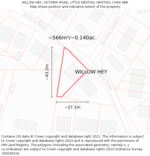 WILLOW HEY, VICTORIA ROAD, LITTLE NESTON, NESTON, CH64 4BR: Plot and title map