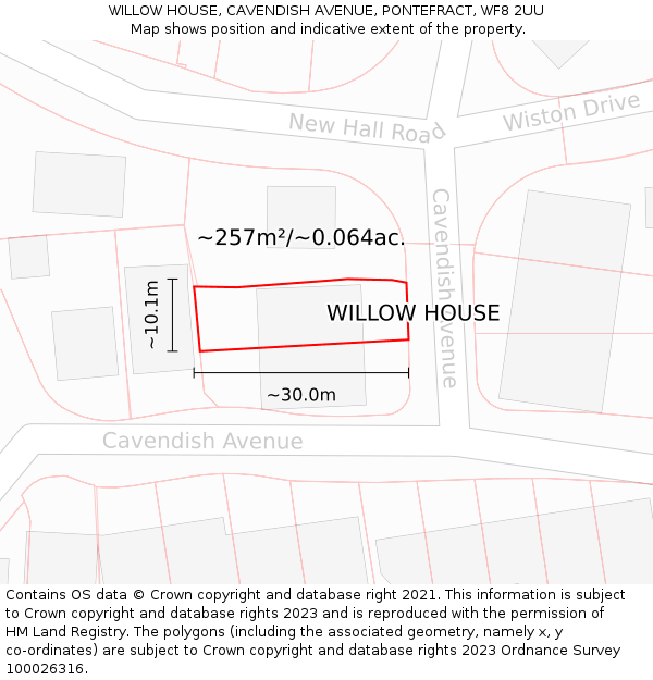 WILLOW HOUSE, CAVENDISH AVENUE, PONTEFRACT, WF8 2UU: Plot and title map