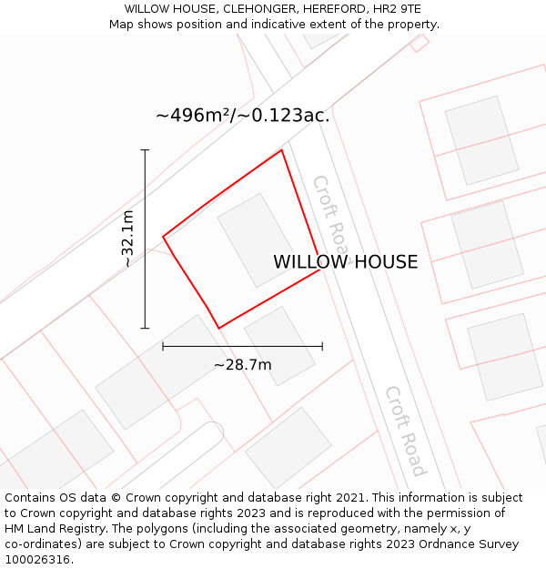 WILLOW HOUSE, CLEHONGER, HEREFORD, HR2 9TE: Plot and title map