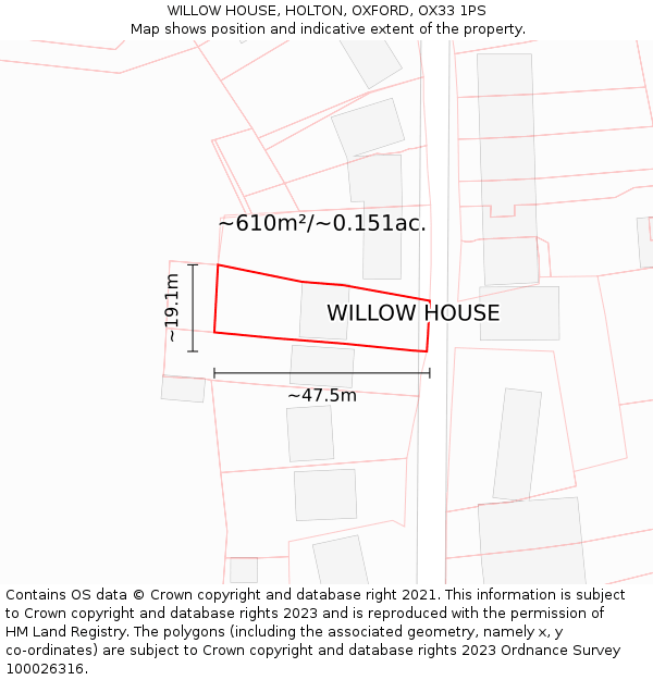 WILLOW HOUSE, HOLTON, OXFORD, OX33 1PS: Plot and title map