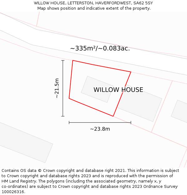 WILLOW HOUSE, LETTERSTON, HAVERFORDWEST, SA62 5SY: Plot and title map