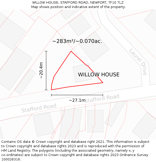 WILLOW HOUSE, STAFFORD ROAD, NEWPORT, TF10 7LZ: Plot and title map