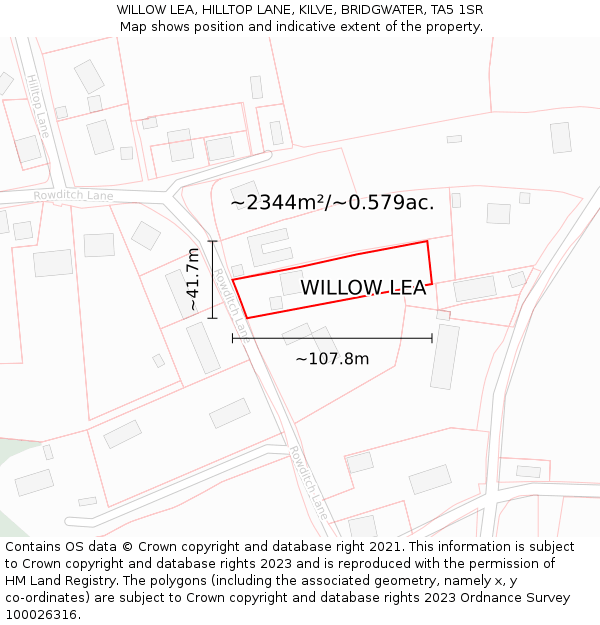 WILLOW LEA, HILLTOP LANE, KILVE, BRIDGWATER, TA5 1SR: Plot and title map