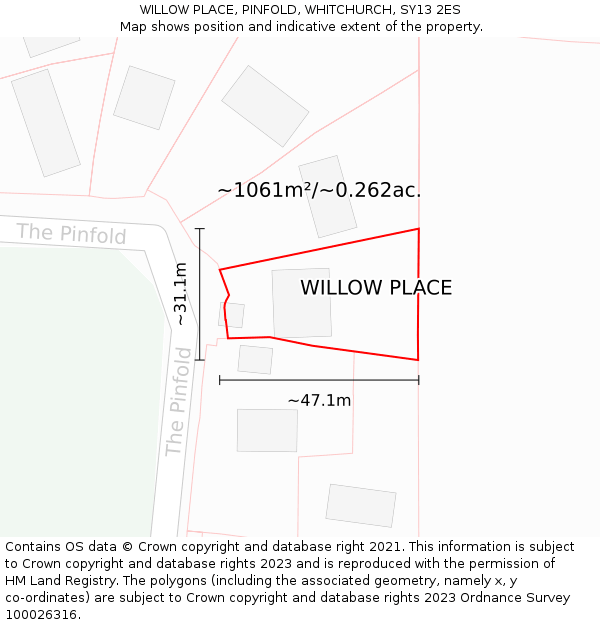 WILLOW PLACE, PINFOLD, WHITCHURCH, SY13 2ES: Plot and title map