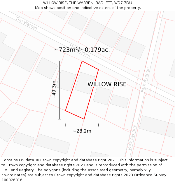 WILLOW RISE, THE WARREN, RADLETT, WD7 7DU: Plot and title map