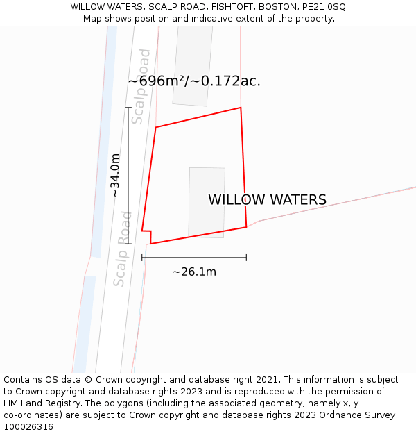 WILLOW WATERS, SCALP ROAD, FISHTOFT, BOSTON, PE21 0SQ: Plot and title map