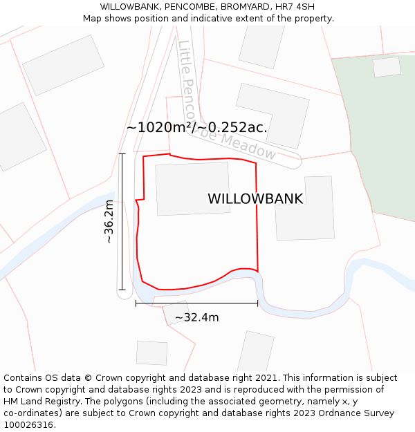WILLOWBANK, PENCOMBE, BROMYARD, HR7 4SH: Plot and title map