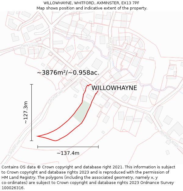 WILLOWHAYNE, WHITFORD, AXMINSTER, EX13 7PF: Plot and title map