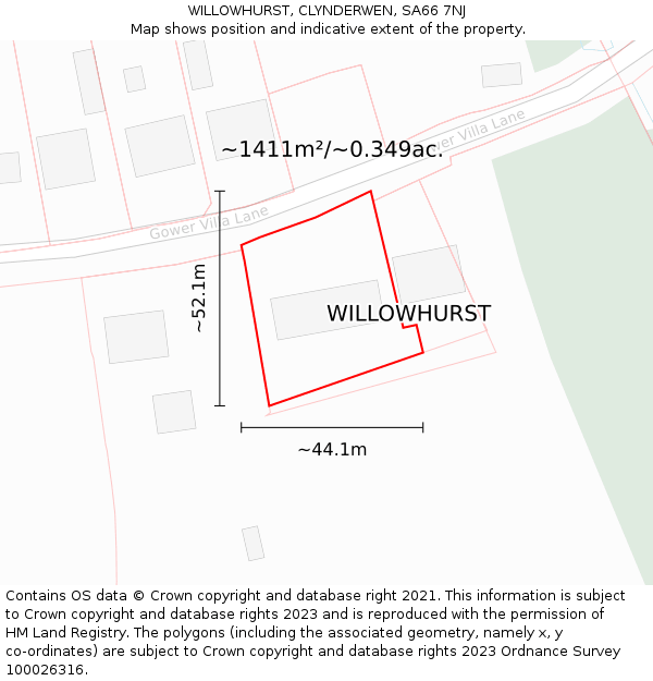 WILLOWHURST, CLYNDERWEN, SA66 7NJ: Plot and title map