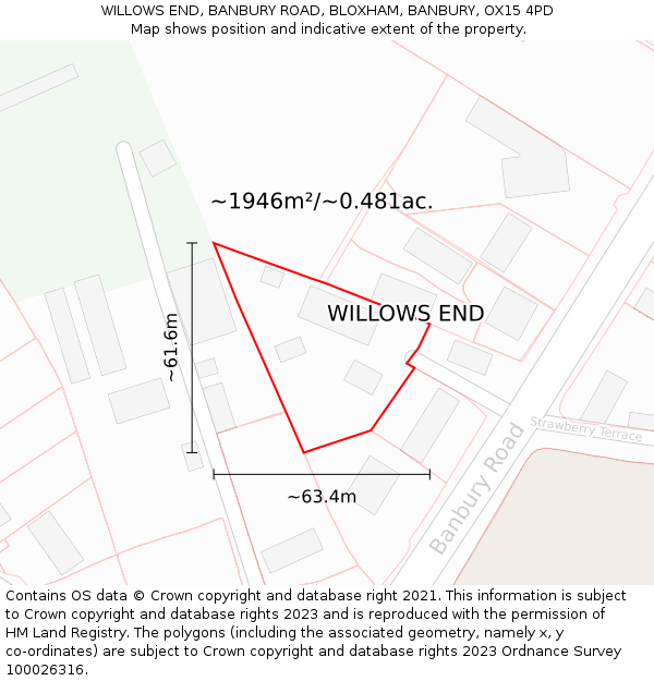 WILLOWS END, BANBURY ROAD, BLOXHAM, BANBURY, OX15 4PD: Plot and title map